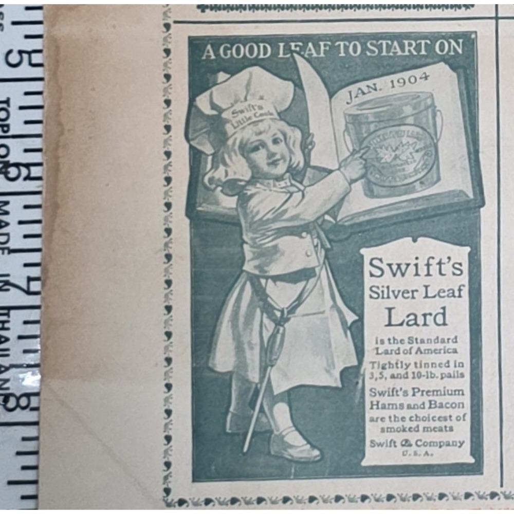 Vintage 1904 Swifts Silver Leaf Lard Print Ad Little Cook Antique Advertising